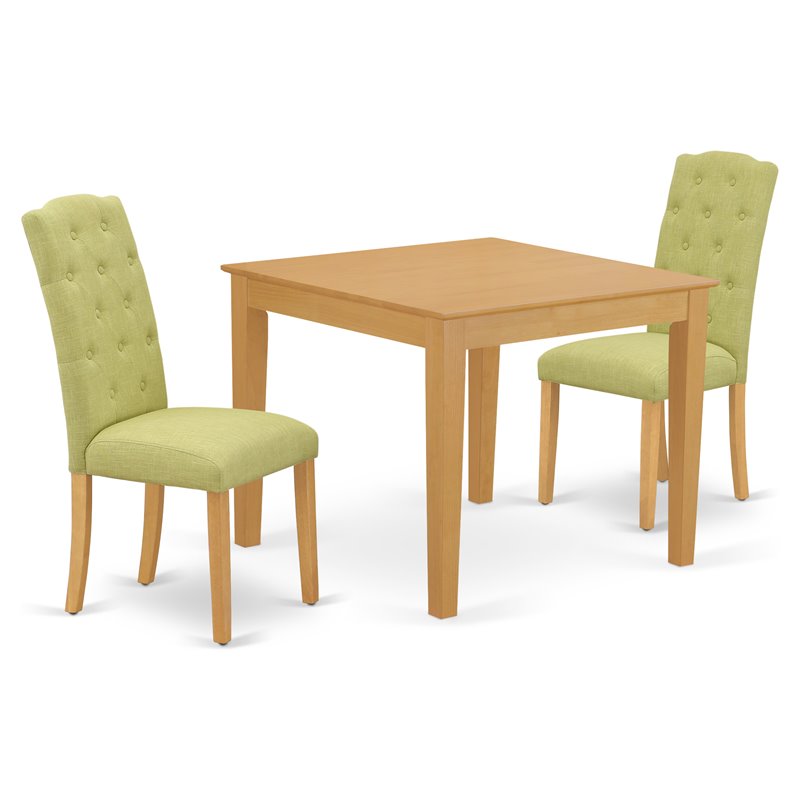 East West Furniture Oxford 3-piece Wood Dining Set in Oak/Lime Green