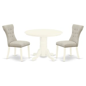 East West Furniture Shelton 3-piece Wood Dining Set in Linen White/Doeskin