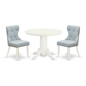 East West Furniture Shelton 3-piece Wood Dining Table Set in Linen White