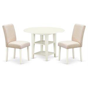 East West Furniture Shelton 3-piece Wood Dining Room Set in Linen White