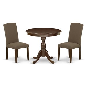 East West Furniture Antique 3-piece Wood Table and Dining Chairs in Mahogany