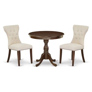 East West Furniture Antique 3-piece Dining Set w/ Button Tufted Back in Mahogany