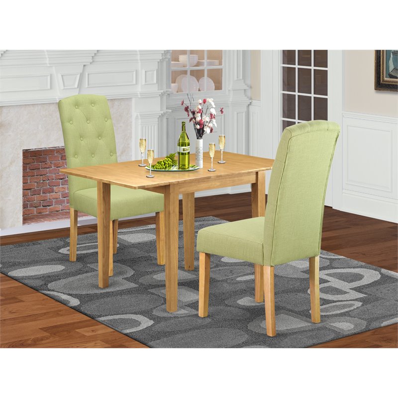 East West Furniture Norden 3-Piece Wood Dining Set in Oak/Lime Green