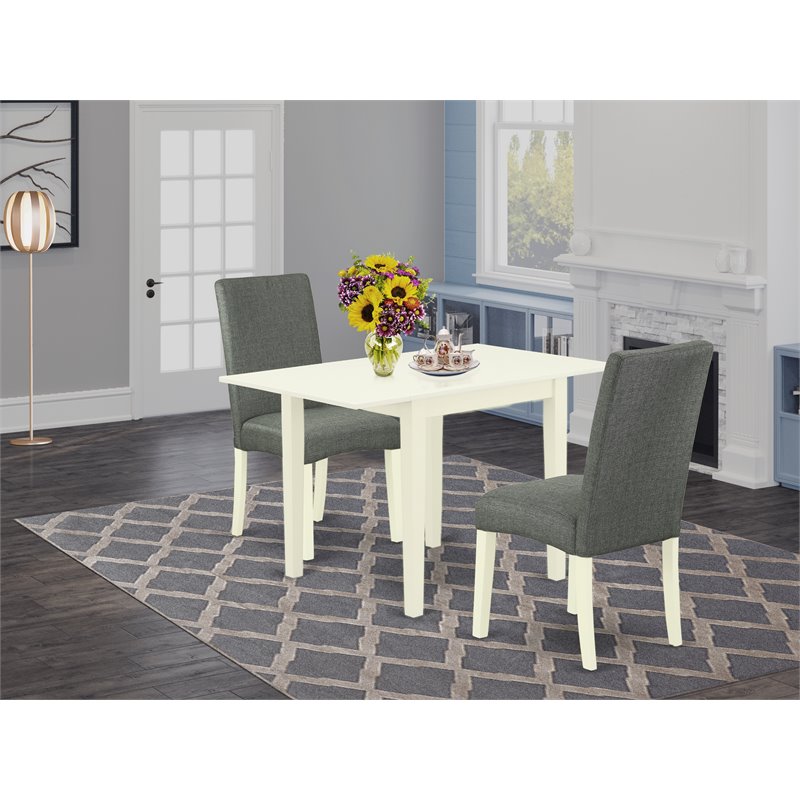 East West Furniture Norden 3-piece Wood Dining Set in Linen White/Gray