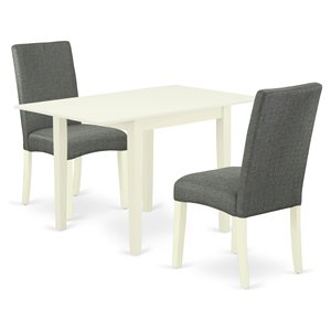 East West Furniture Norden 3-piece Wood Dining Set in Linen White/Gray