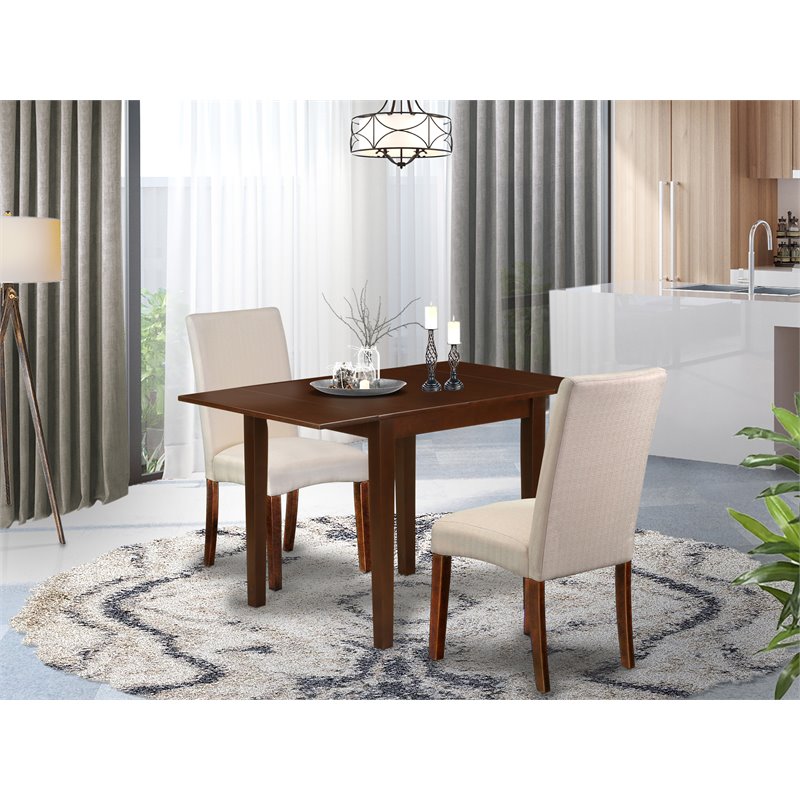 East West Furniture Norden 3-piece Wood Dining Set in Mahogany/Cream