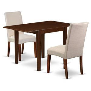 East West Furniture Norden 3-piece Wood Dining Set in Mahogany/Cream