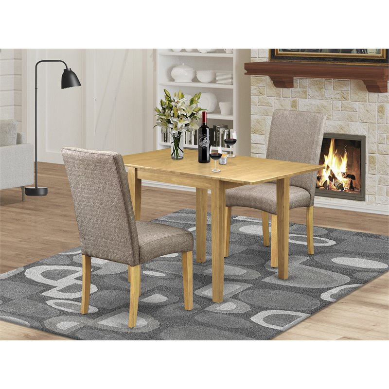 East West Furniture Norden 3-piece Wood Dining Set in Oak/Dark Khaki