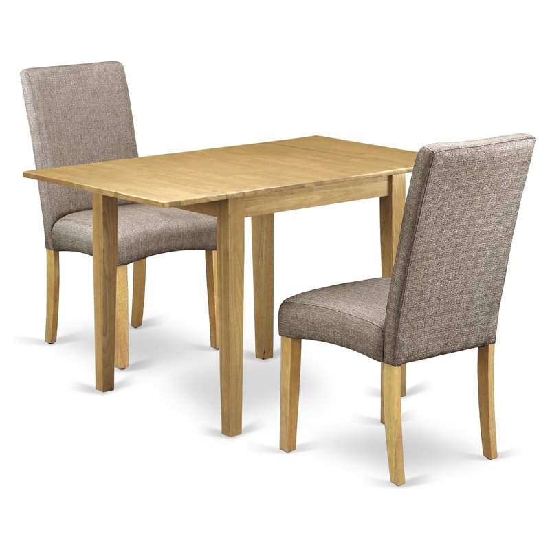 East West Furniture Norden 3-piece Wood Dining Set in Oak/Dark Khaki