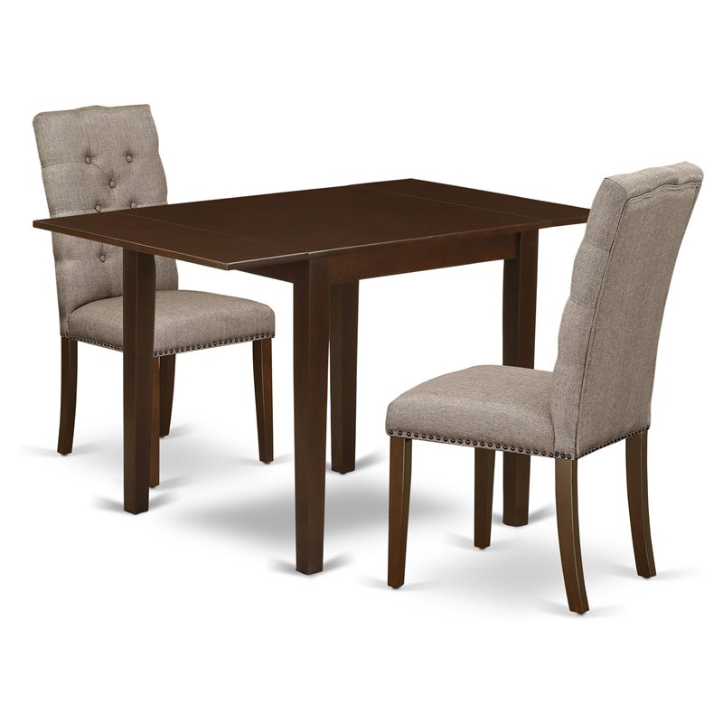 East West Furniture Norden 3-piece Wood Dining Set in Mahogany/Dark Khaki