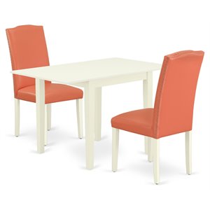 East West Furniture Norden 3-piece Wood Dining Room Table Set in Linen White