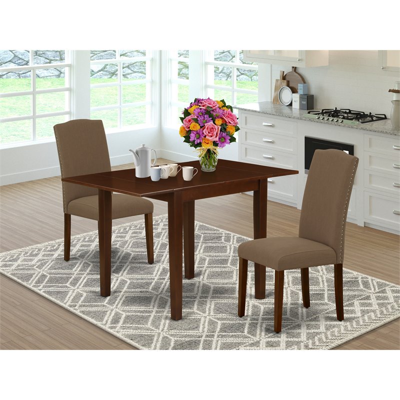 East West Furniture Norden 3-piece Wood Dining Table Set in Mahogany
