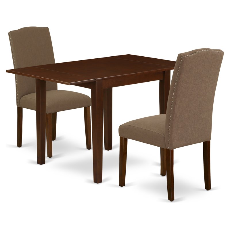 East West Furniture Norden 3-piece Wood Dining Table Set in Mahogany