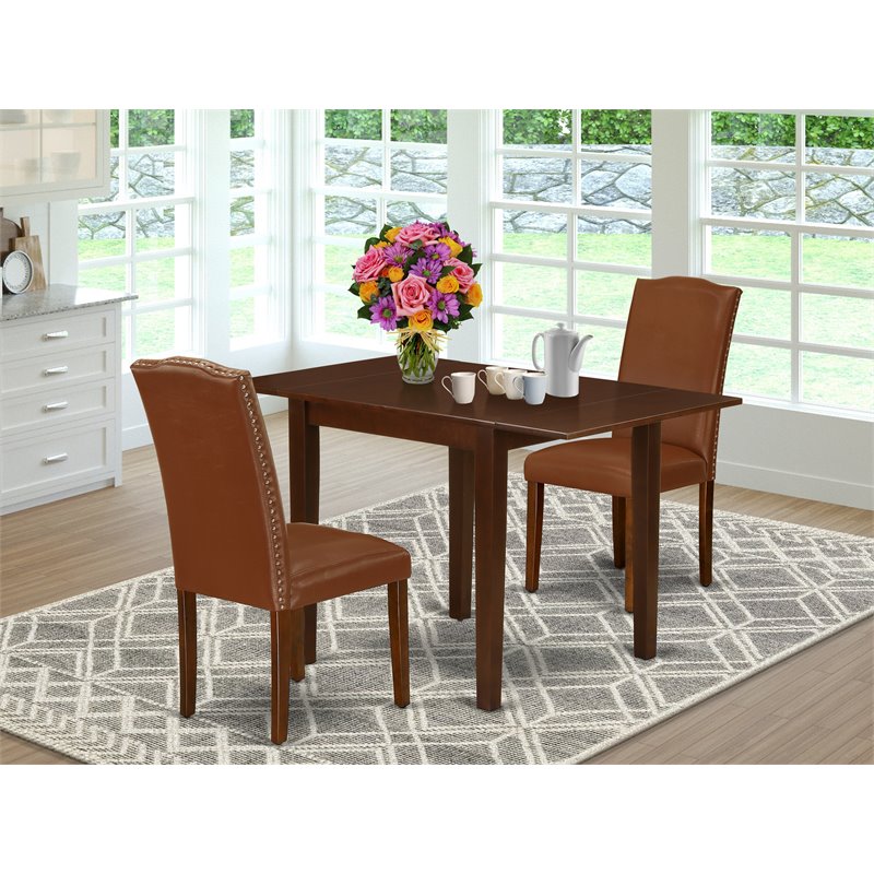 East West Furniture Norden 3-piece Wood Dining Room Set in Mahogany