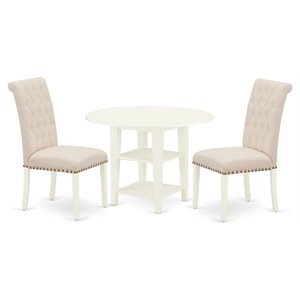 East West Furniture Sudbury 3-piece Wood Dining Set in Linen White/Light Beige