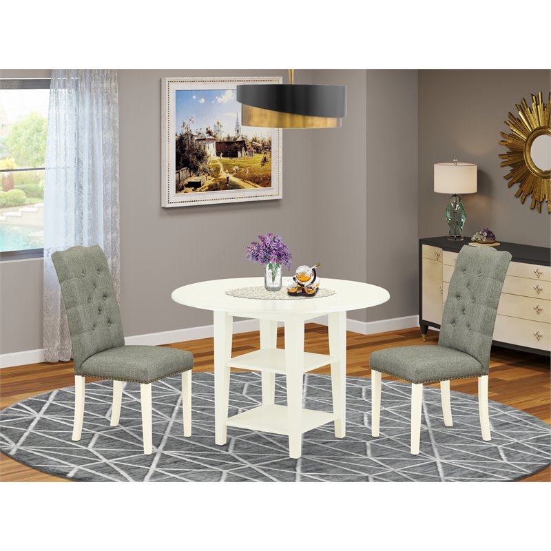 East West Furniture Sudbury 3-piece Wood Dining Set in Linen White/Smoke