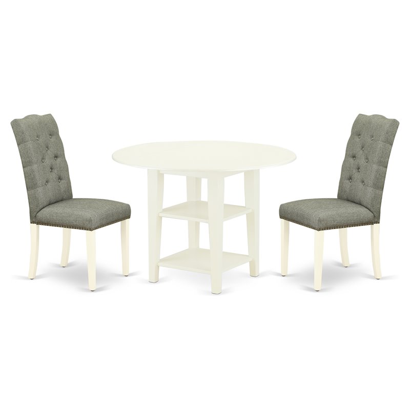 East West Furniture Sudbury 3-piece Wood Dining Set in Linen White/Smoke