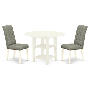 East West Furniture Sudbury 3-piece Wood Dining Set in Linen White/Smoke