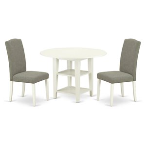 East West Furniture Sudbury 3-piece Wood Dining Set in Linen White/Dark Shitake