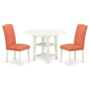 East West Furniture Sudbury 3-piece Wood Dining Set in White/Pink Flamingo