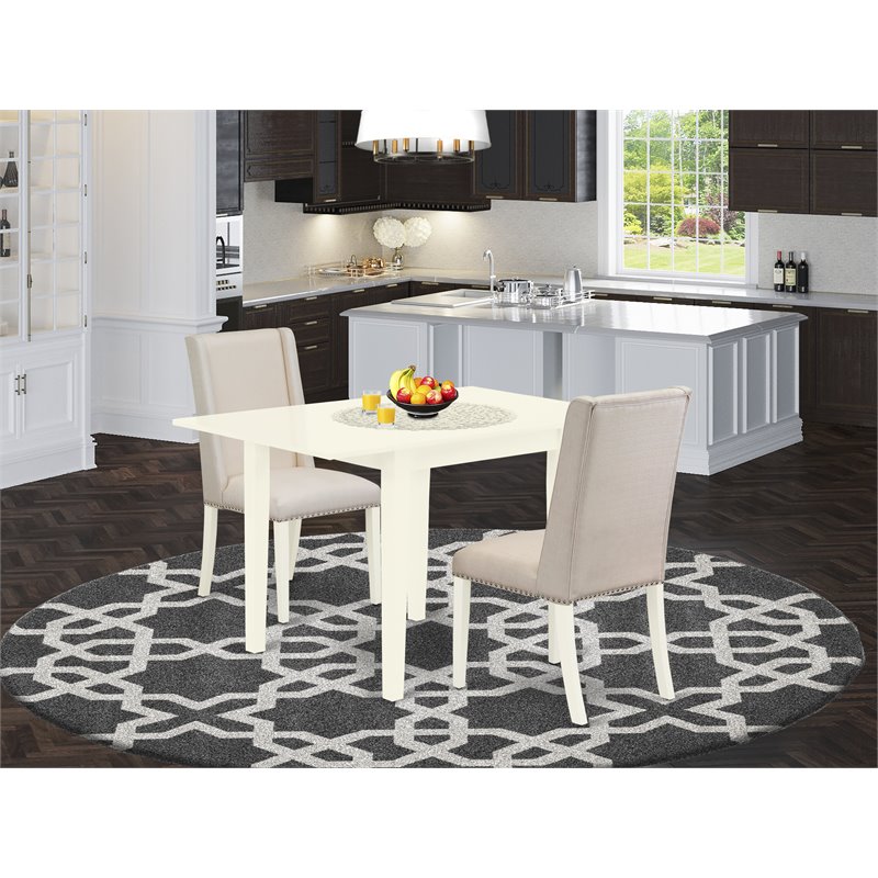 East West Furniture Norden 3-piece Wood Dining Table and Chair Set in White