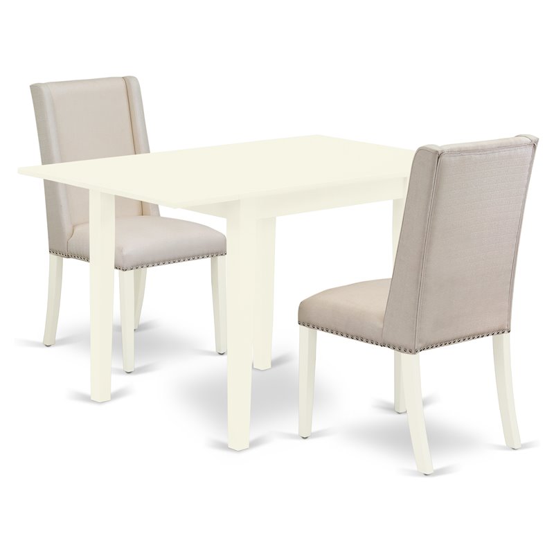 East West Furniture Norden 3-piece Wood Dining Table and Chair Set in White