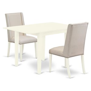 East West Furniture Norden 3-piece Wood Dining Table and Chair Set in White