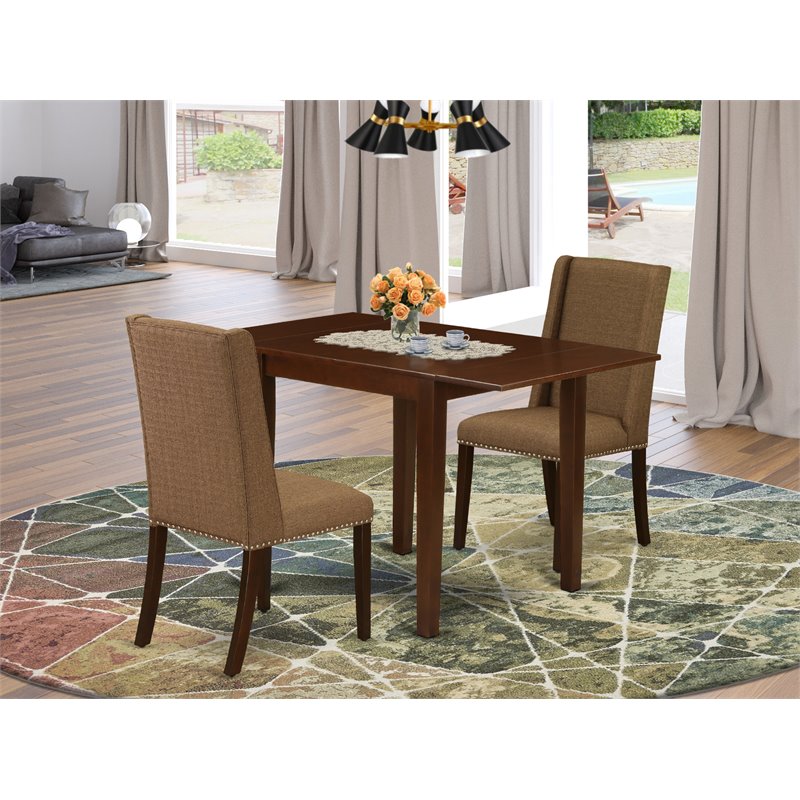 East West Furniture Norden 3-piece Wood Dining Set in Mahogany/Brown Beige