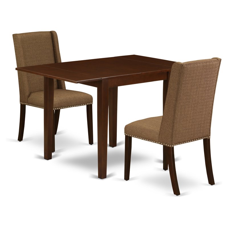 East West Furniture Norden 3-piece Wood Dining Set in Mahogany/Brown Beige