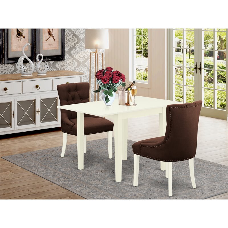 East West Furniture Norden 3-piece Wood Dining Set in Linen White/Chocolate