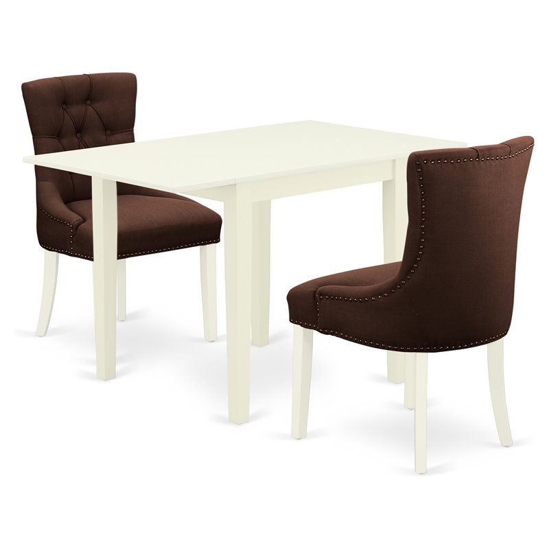 East West Furniture Norden 3-piece Wood Dining Set in Linen White/Chocolate