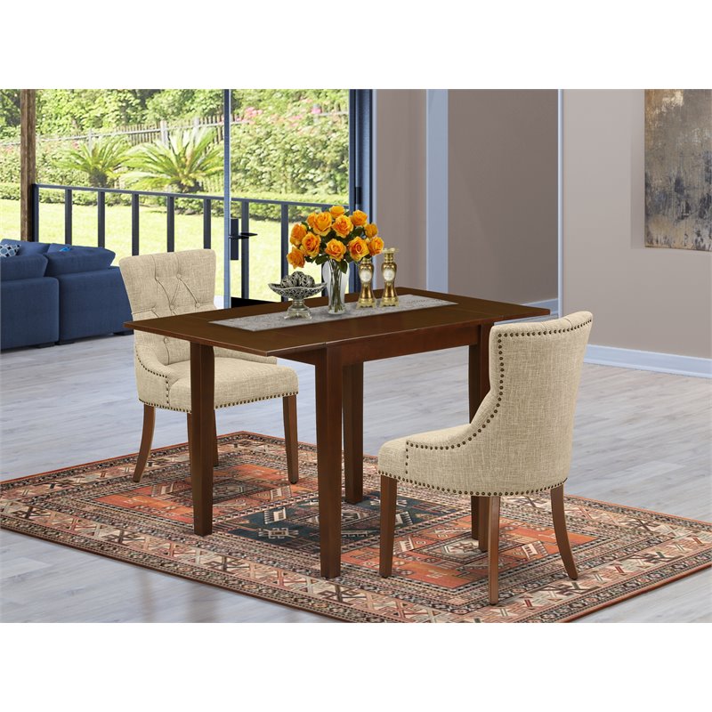 East West Furniture Norden 3-piece Wood Dining Set in Mahogany/Doeskin