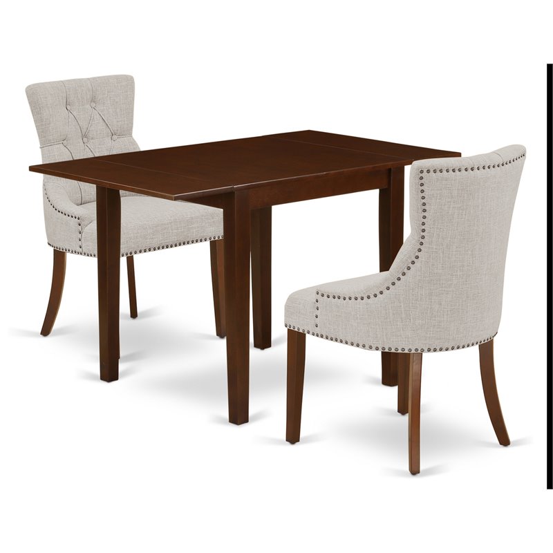 East West Furniture Norden 3-piece Wood Dining Set in Mahogany/Doeskin