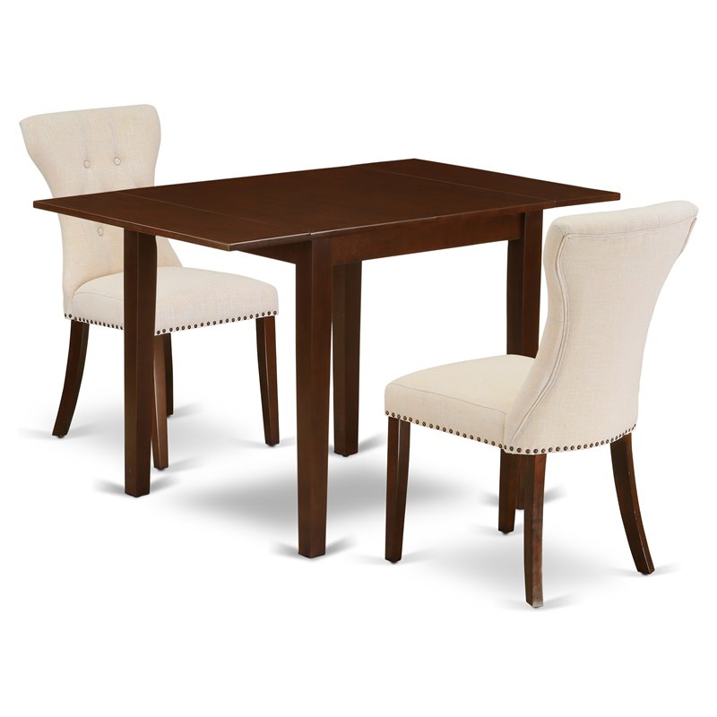 East West Furniture Norden 3-piece Wood Dining Set in Mahogany/Light Beige