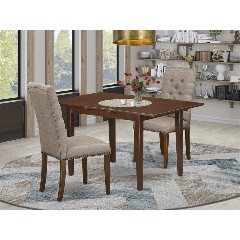 East West Furniture Norfolk 3-piece Wood Dining Set in Mahogany/Dark Khaki
