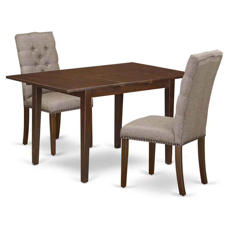 East West Furniture Norfolk 3-piece Wood Dining Set in Mahogany/Dark Khaki