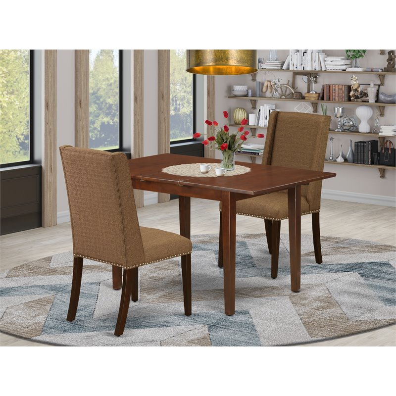 East West Furniture Norfolk 3-piece Wood Dinette Set in Mahogany