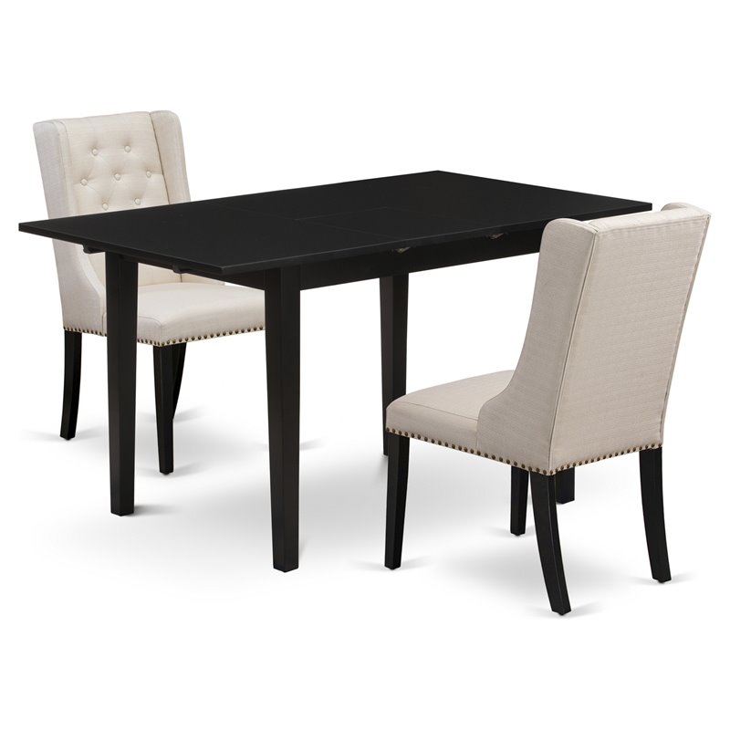East West Furniture Norfolk 3-piece Wood Dining Set in Black/Cream