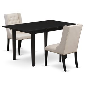 East West Furniture Norfolk 3-piece Wood Dining Set in Black/Cream