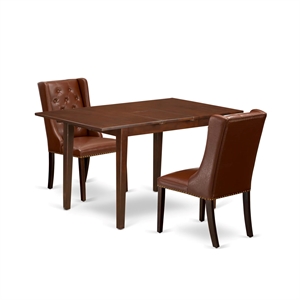 East West Furniture Norfolk 3-Piece Wood Dining Set in Mahogany/Brown