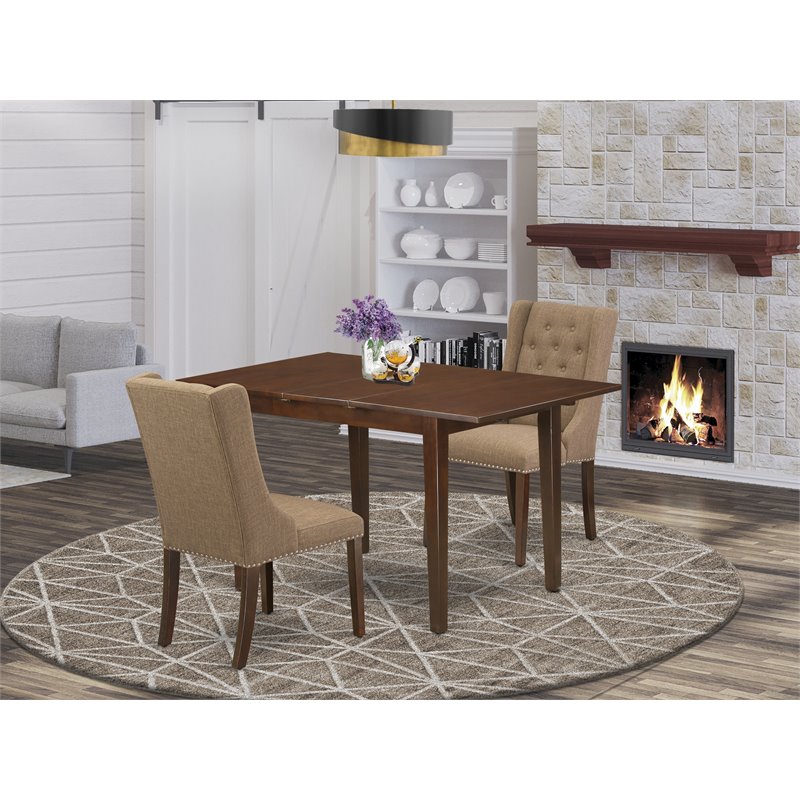 East West Furniture Norfolk 3-piece Wood Dining Set in Mahogany/Light Sable