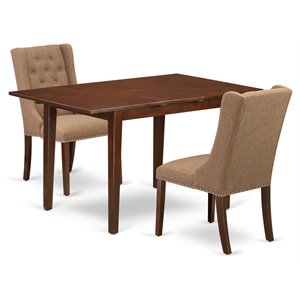 East West Furniture Norfolk 3-piece Wood Dining Set in Mahogany/Light Sable
