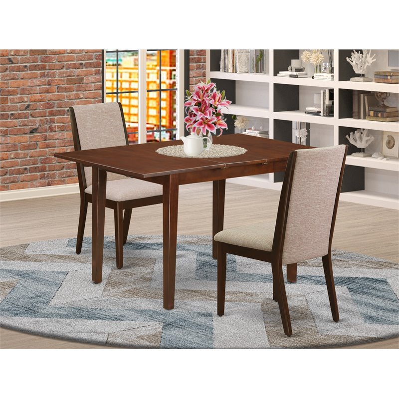 East West Furniture Norfolk 3-piece Wood Dining Set in Mahogany/Light Tan