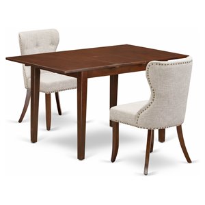 East West Furniture Norfolk 3-piece Wood Dining Set in Mahogany/Doeskin