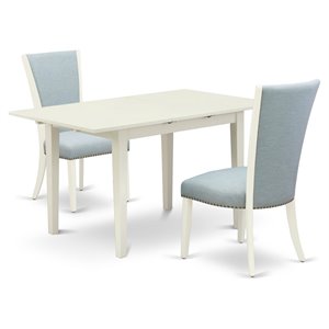 East West Furniture Norden 3-piece Wood Kitchen Table Set in Linen White