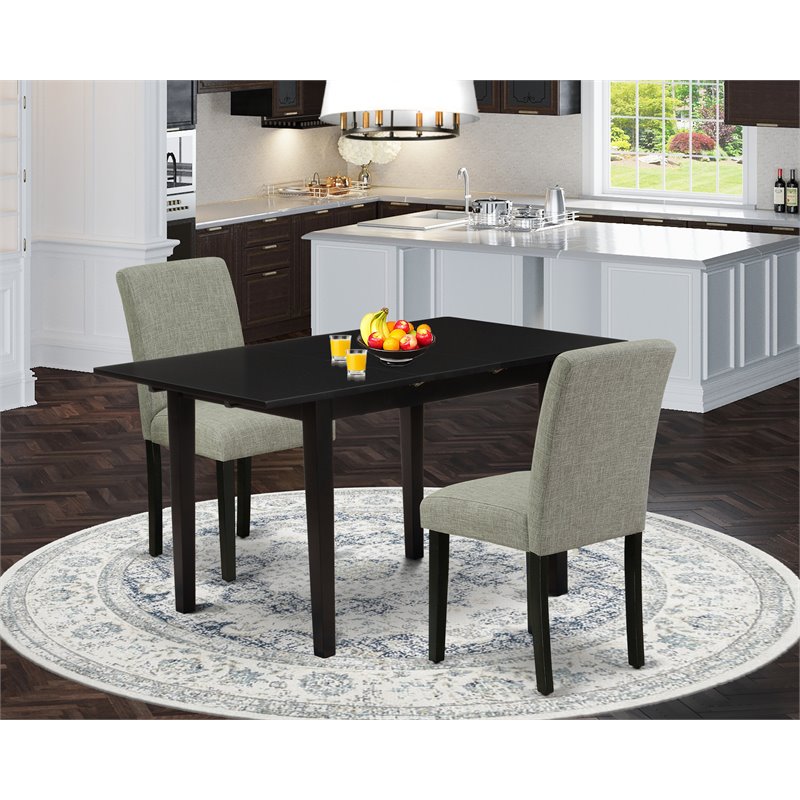 East West Furniture Norfolk 3-piece Wood Dining Set with High Back in Black