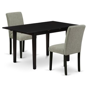 East West Furniture Norfolk 3-piece Wood Dining Set with High Back in Black