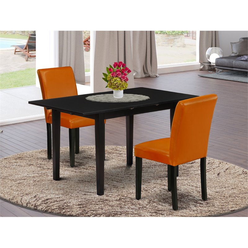 East West Furniture Norfolk 3-piece Wood Dining Table Set in Black