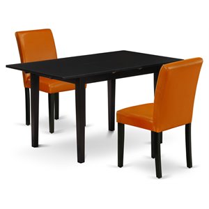 East West Furniture Norfolk 3-piece Wood Dining Table Set in Black