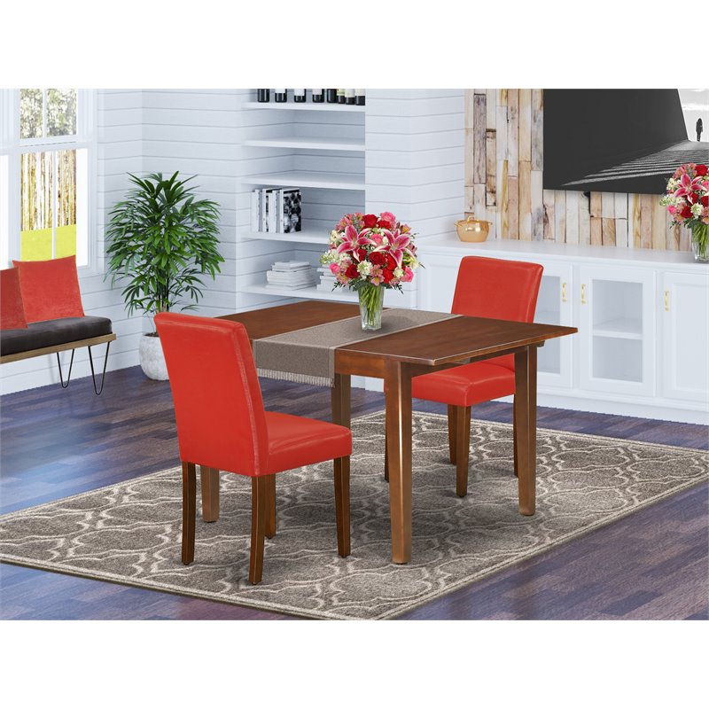 East West Furniture Norfolk 3-piece Wood Dining Set in Mahogany/Firebrick Red